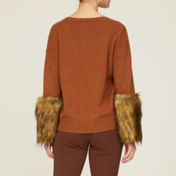 $575 REVOLVE NAADAM Cashmere Faux Fur Sweater burnt orange L - Picture 6 of 13